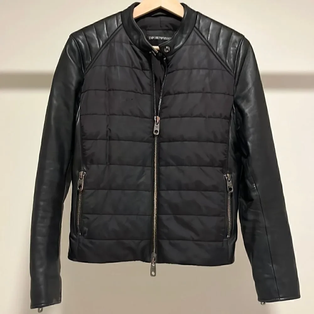 Emporio Armani quilted leather moto jacket